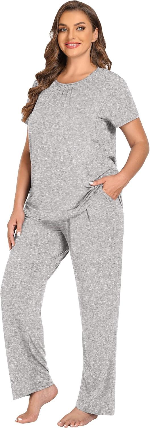 imageSWOMOG Women 3Pcs Maternity Pajama Set Nursing Pjs Pregnancy Set Breastfeeding Pjs Double Layer with PocketsGrey