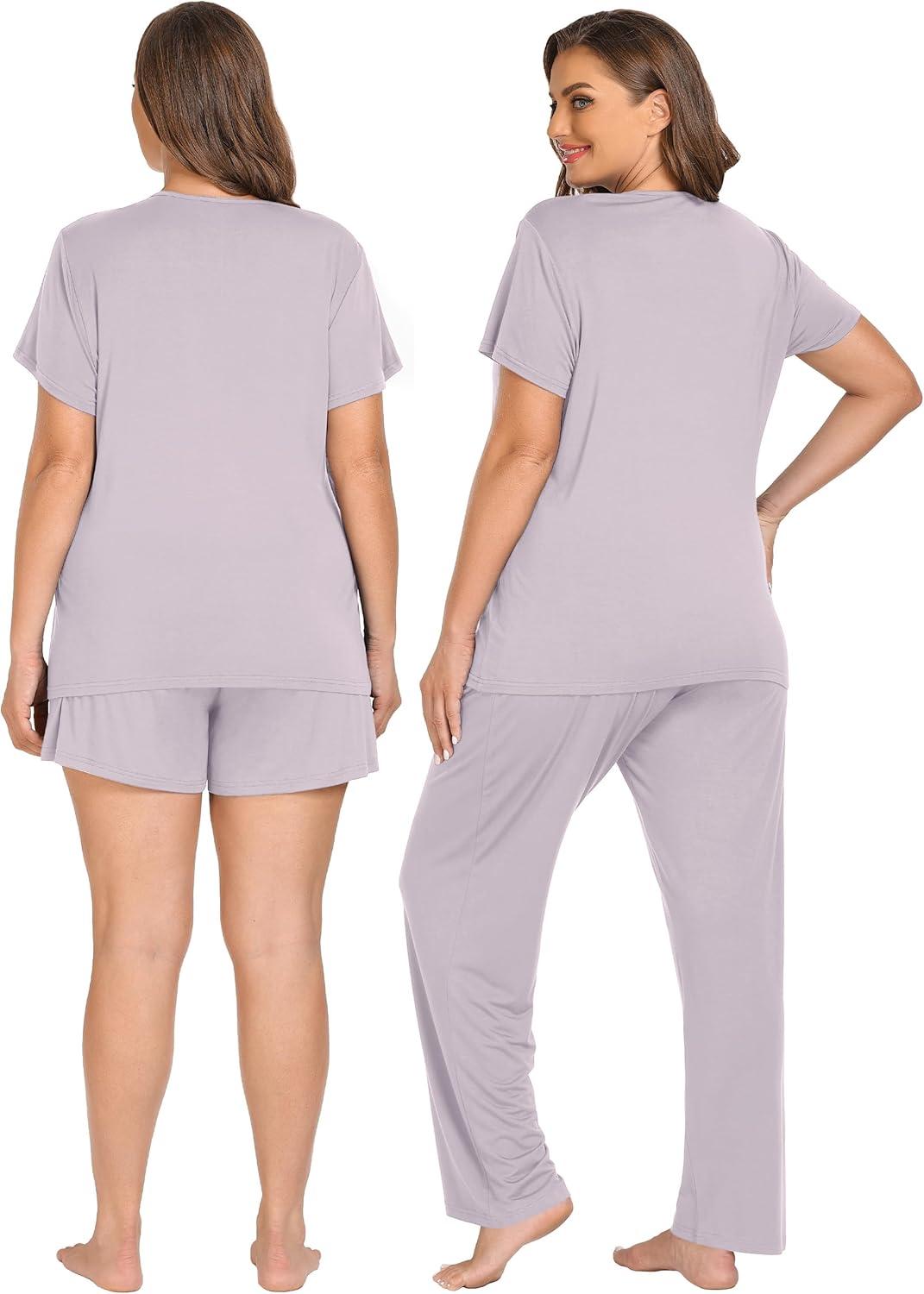 imageSWOMOG Women 3Pcs Maternity Pajama Set Nursing Pjs Pregnancy Set Breastfeeding Pjs Double Layer with PocketsLilac