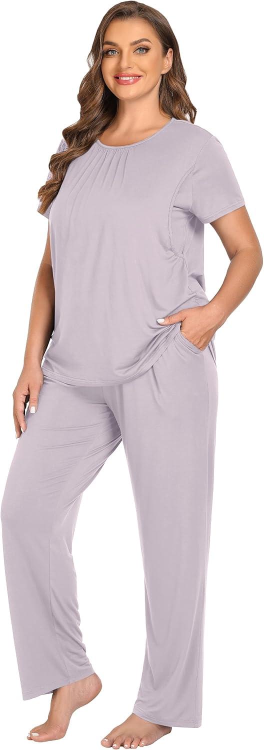 imageSWOMOG Women 3Pcs Maternity Pajama Set Nursing Pjs Pregnancy Set Breastfeeding Pjs Double Layer with PocketsLilac