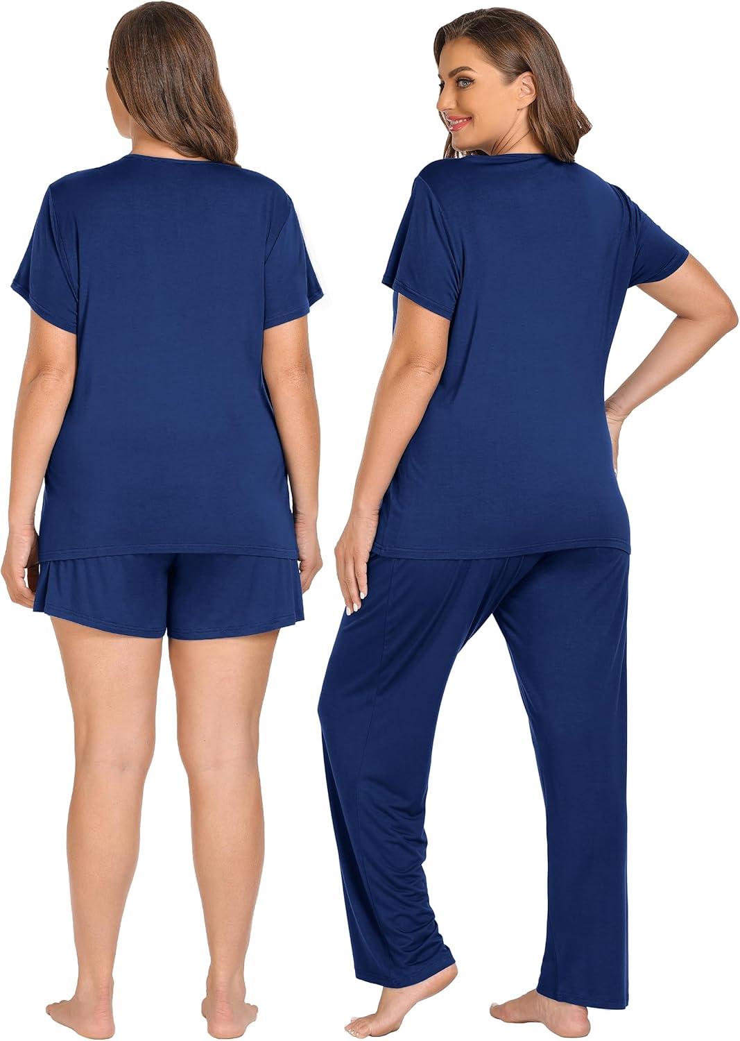 imageSWOMOG Women 3Pcs Maternity Pajama Set Nursing Pjs Pregnancy Set Breastfeeding Pjs Double Layer with PocketsNavy Blue