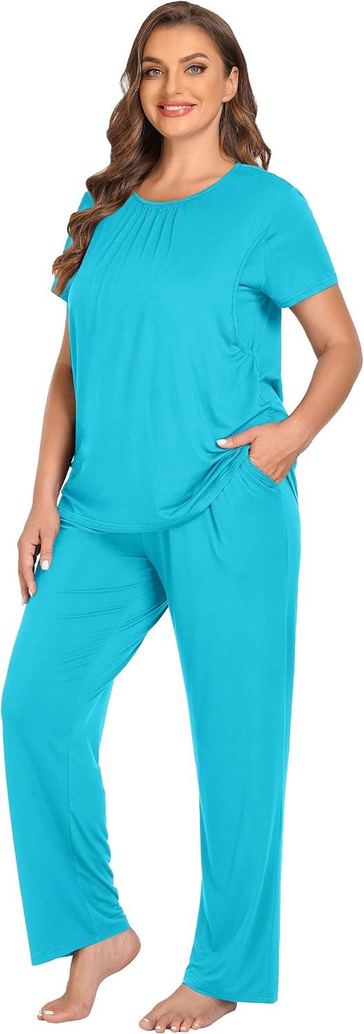 imageSWOMOG Women 3Pcs Maternity Pajama Set Nursing Pjs Pregnancy Set Breastfeeding Pjs Double Layer with PocketsPeacock Blue