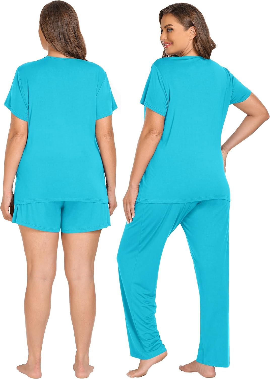 imageSWOMOG Women 3Pcs Maternity Pajama Set Nursing Pjs Pregnancy Set Breastfeeding Pjs Double Layer with PocketsPeacock Blue