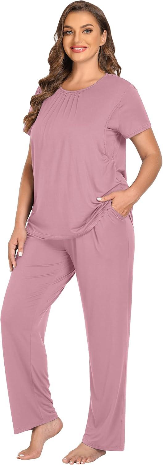 imageSWOMOG Women 3Pcs Maternity Pajama Set Nursing Pjs Pregnancy Set Breastfeeding Pjs Double Layer with PocketsTaropurple