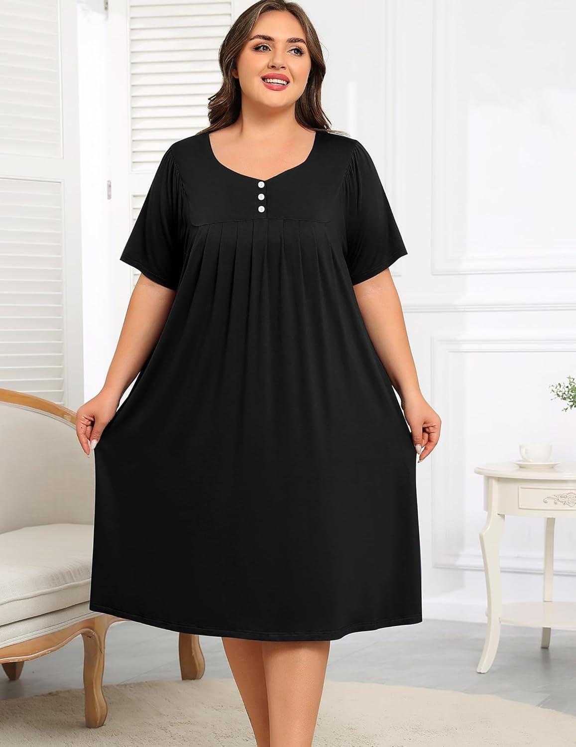 imageSWOMOG Women Plus Size House Dress Floral Print Nightgown for Women Button Sleepwear Mumu Dress with Pockets 18W26WBlack