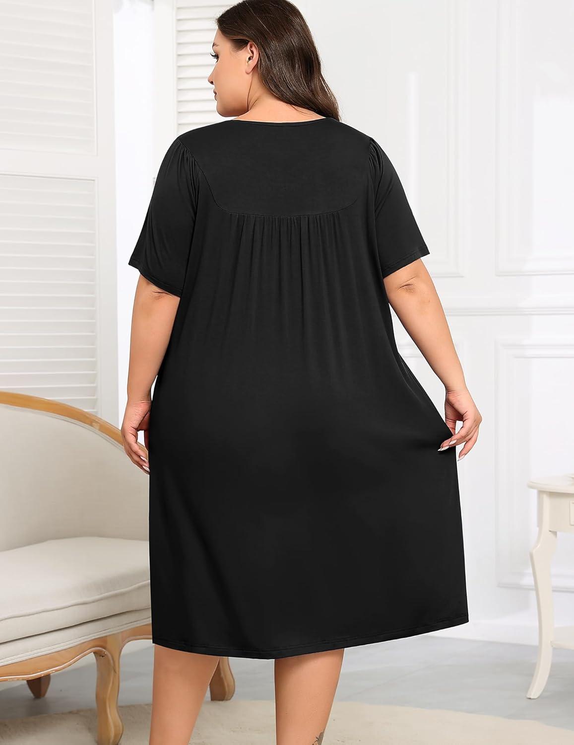 imageSWOMOG Women Plus Size House Dress Floral Print Nightgown for Women Button Sleepwear Mumu Dress with Pockets 18W26WBlack