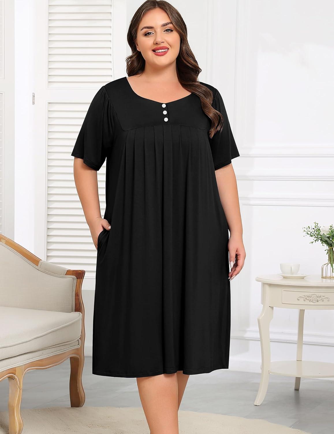 imageSWOMOG Women Plus Size House Dress Floral Print Nightgown for Women Button Sleepwear Mumu Dress with Pockets 18W26WBlack