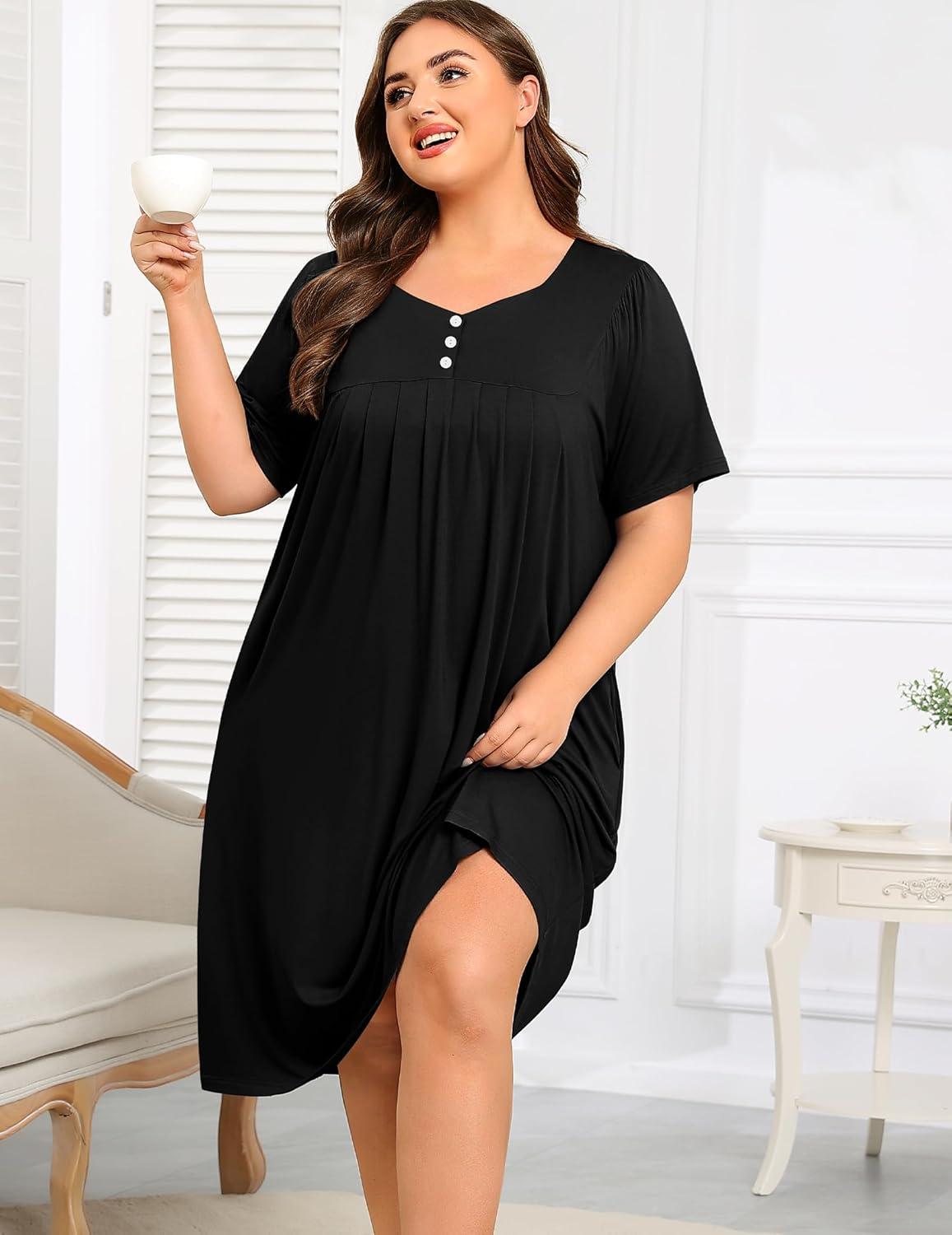 imageSWOMOG Women Plus Size House Dress Floral Print Nightgown for Women Button Sleepwear Mumu Dress with Pockets 18W26WBlack