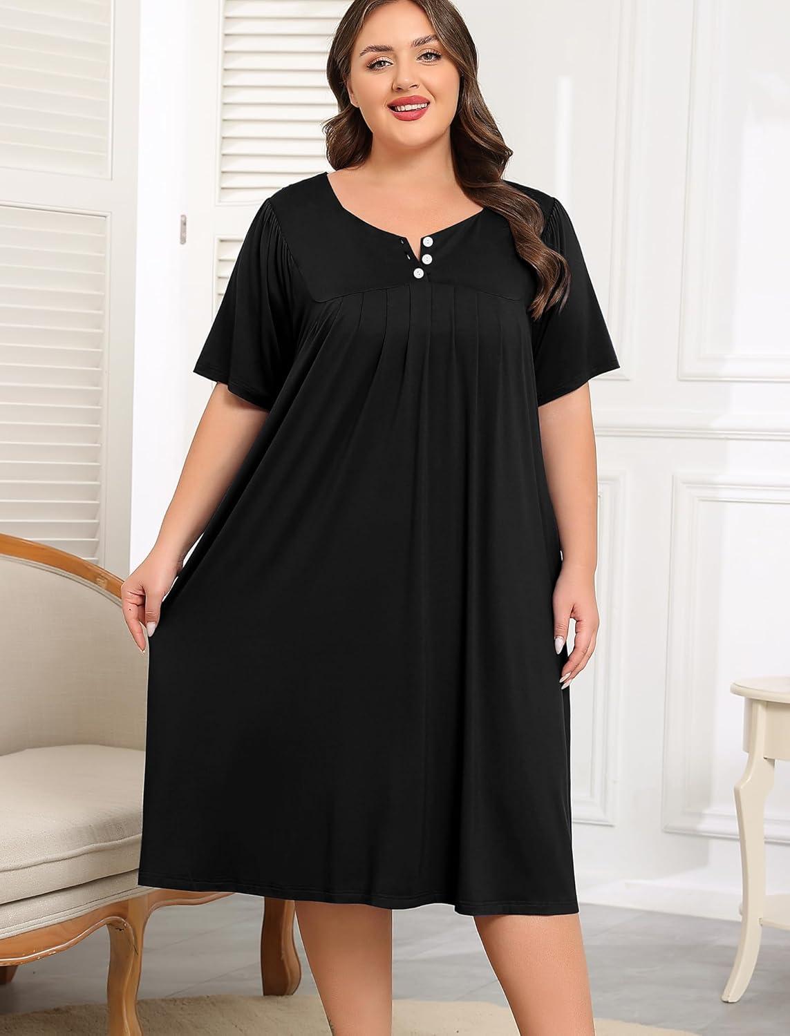 imageSWOMOG Women Plus Size House Dress Floral Print Nightgown for Women Button Sleepwear Mumu Dress with Pockets 18W26WBlack