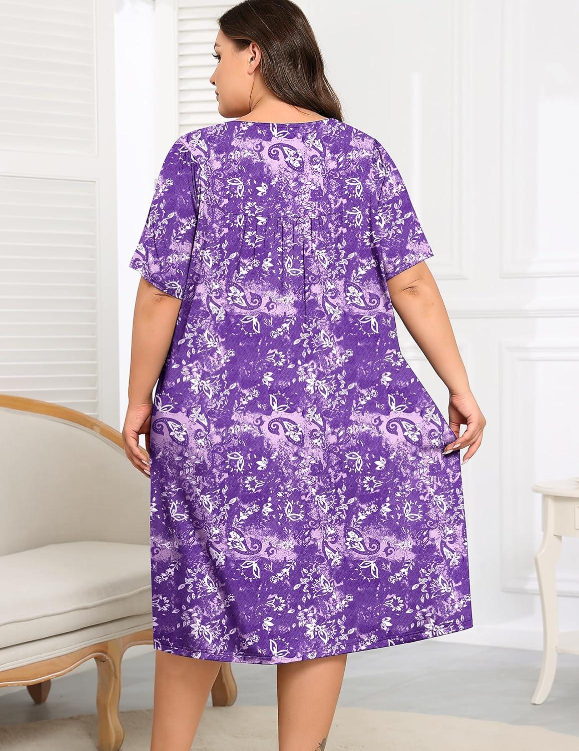 imageSWOMOG Women Plus Size House Dress Floral Print Nightgown for Women Button Sleepwear Mumu Dress with Pockets 18W26WPurple