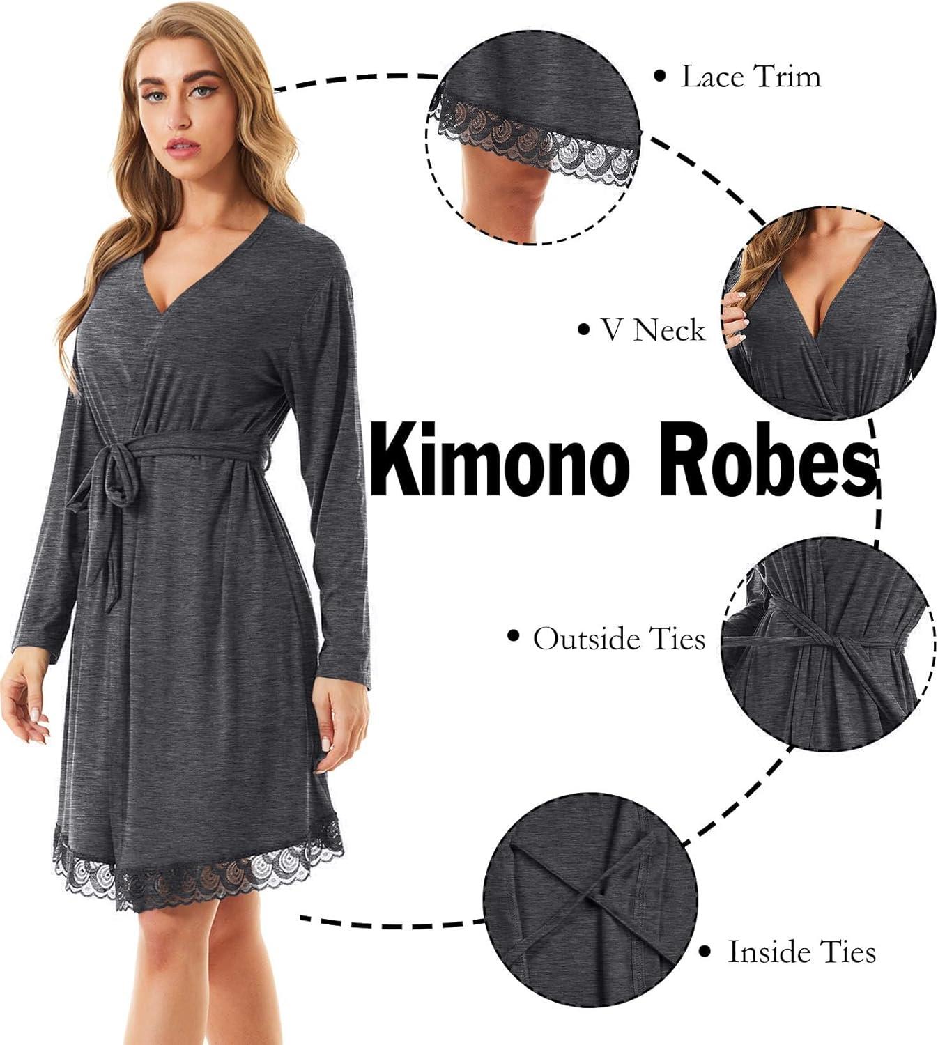 imageSWOMOG Womens Maternity Nursing Robe Pregnancy Breastfeeding Bathrobes 3 in 1 Labor Delivery NightgownsLong Sleevedark Gray