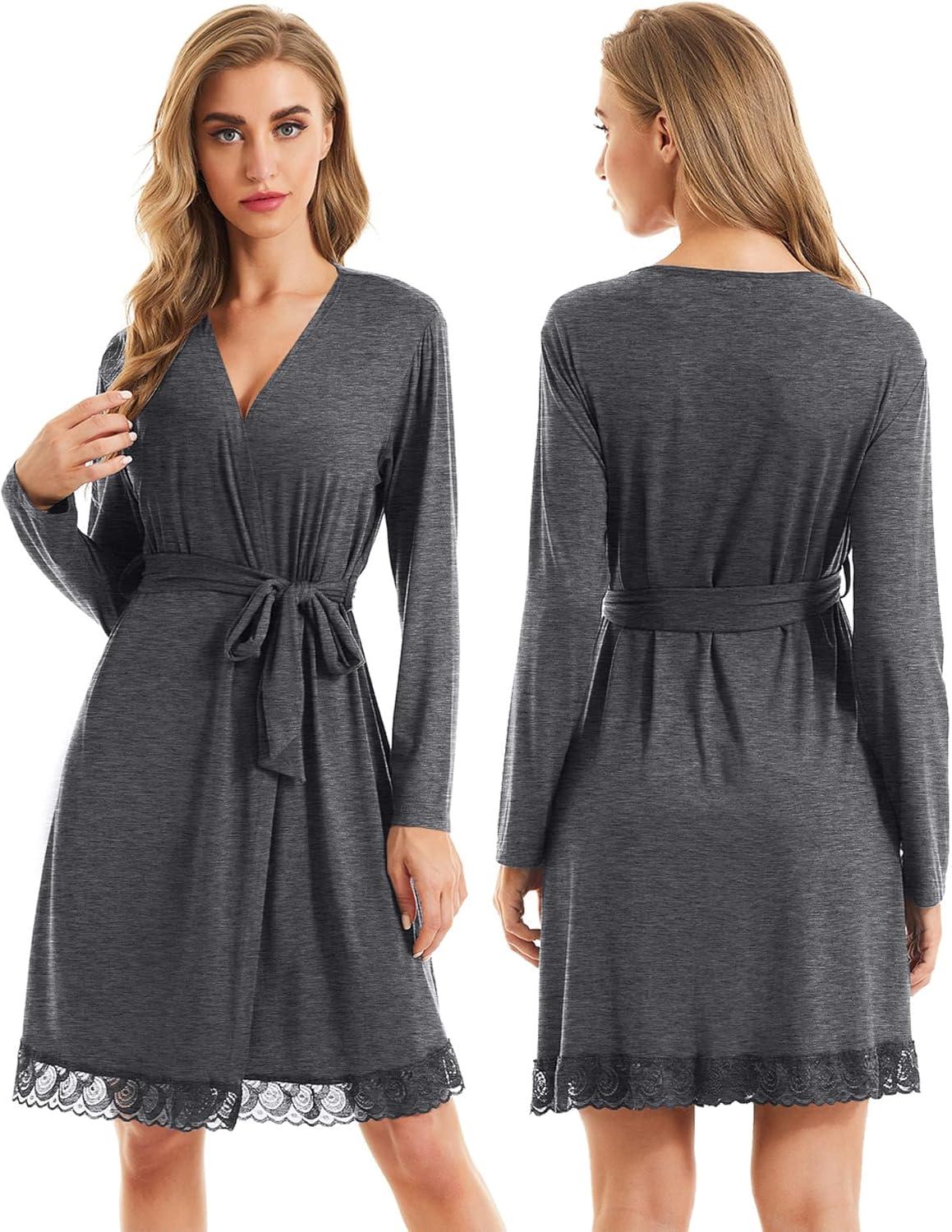 imageSWOMOG Womens Maternity Nursing Robe Pregnancy Breastfeeding Bathrobes 3 in 1 Labor Delivery NightgownsLong Sleevedark Gray