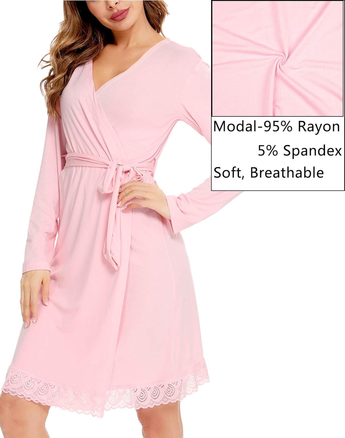 imageSWOMOG Womens Maternity Nursing Robe Pregnancy Breastfeeding Bathrobes 3 in 1 Labor Delivery NightgownsLong Sleevepink