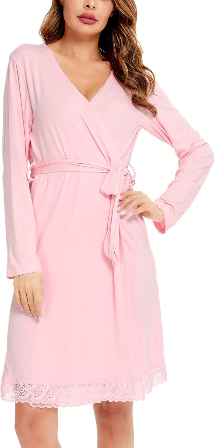 imageSWOMOG Womens Maternity Nursing Robe Pregnancy Breastfeeding Bathrobes 3 in 1 Labor Delivery NightgownsLong Sleevepink