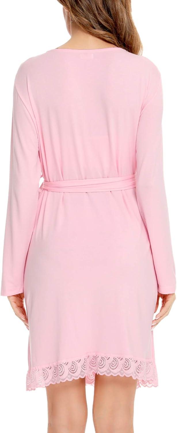 imageSWOMOG Womens Maternity Nursing Robe Pregnancy Breastfeeding Bathrobes 3 in 1 Labor Delivery NightgownsLong Sleevepink