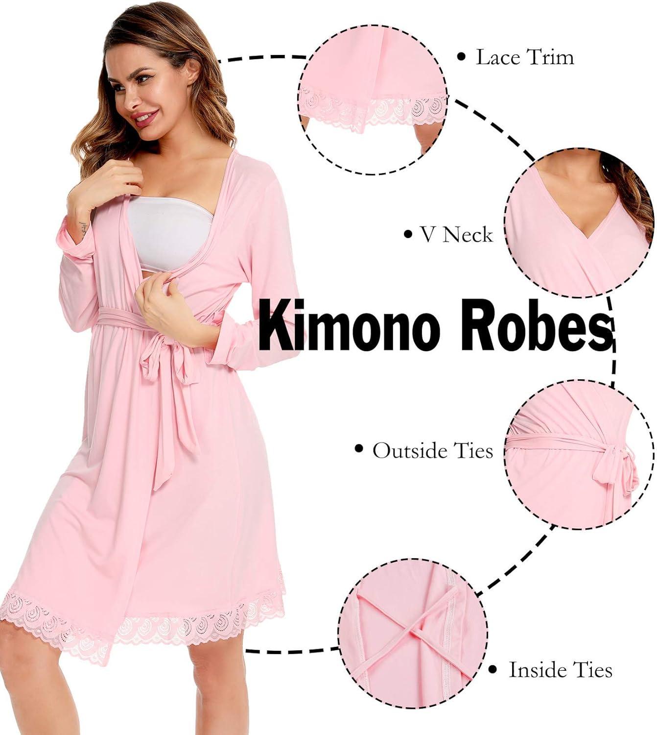 imageSWOMOG Womens Maternity Nursing Robe Pregnancy Breastfeeding Bathrobes 3 in 1 Labor Delivery NightgownsLong Sleevepink
