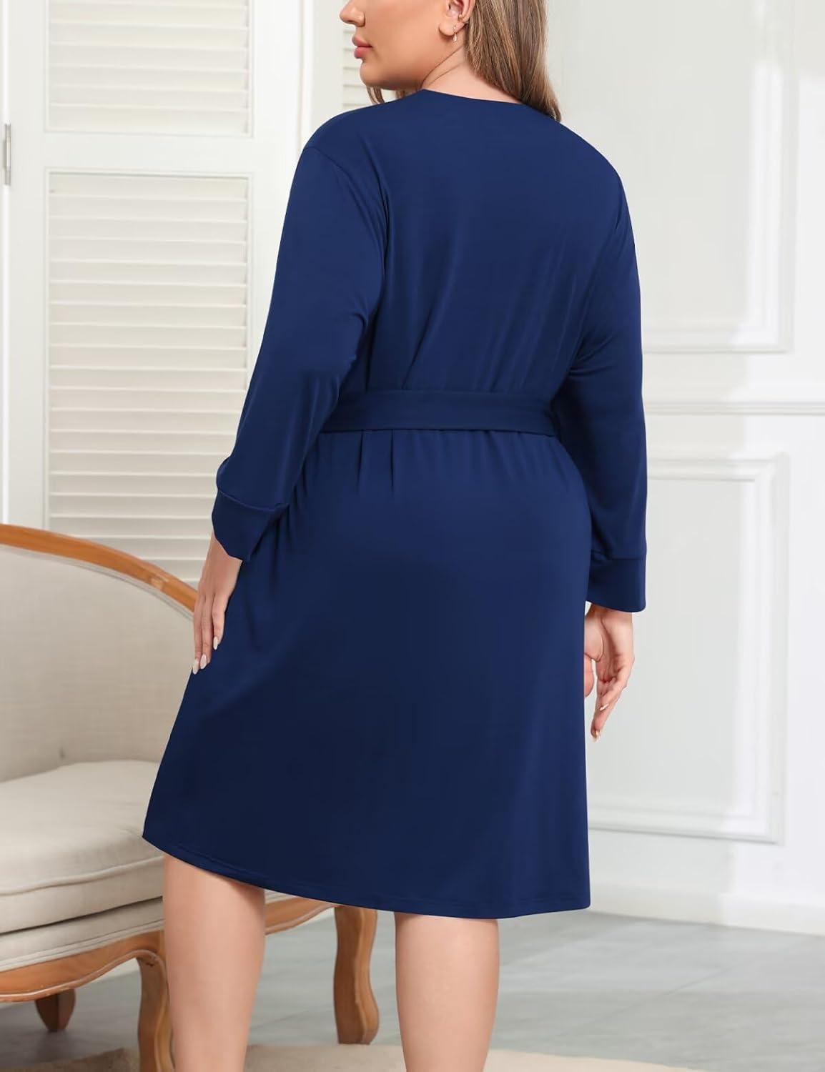 imageSWOMOG Womens Maternity Nursing Robe Pregnancy Breastfeeding Bathrobes 3 in 1 Labor Delivery NightgownsPlus Sizenavy Blue