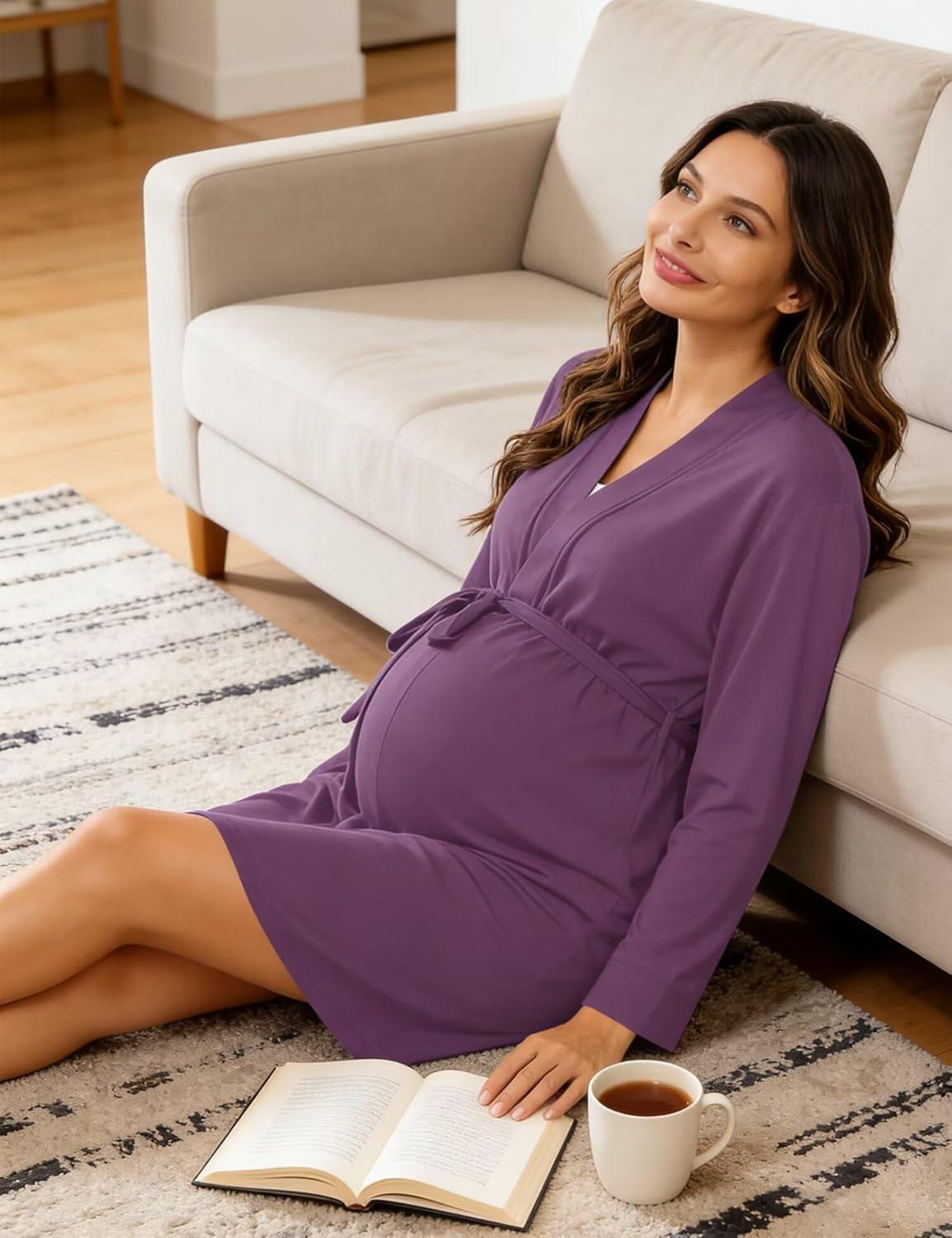 imageSWOMOG Womens Maternity Nursing Robe Pregnancy Breastfeeding Bathrobes 3 in 1 Labor Delivery NightgownsPlus Sizepurple