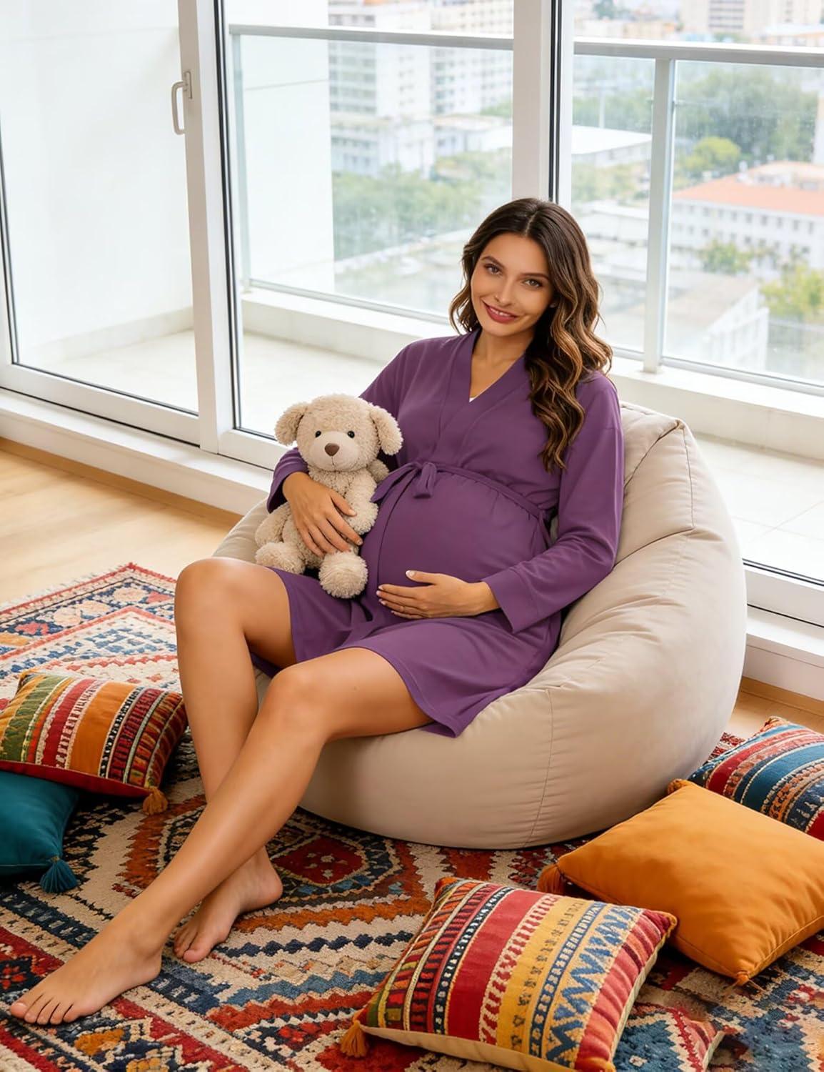 imageSWOMOG Womens Maternity Nursing Robe Pregnancy Breastfeeding Bathrobes 3 in 1 Labor Delivery NightgownsPlus Sizepurple