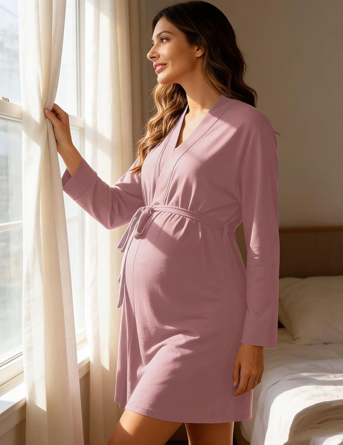 imageSWOMOG Womens Maternity Nursing Robe Pregnancy Breastfeeding Bathrobes 3 in 1 Labor Delivery NightgownsPlus Sizetaro