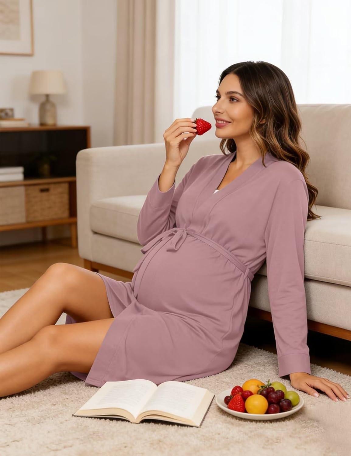 imageSWOMOG Womens Maternity Nursing Robe Pregnancy Breastfeeding Bathrobes 3 in 1 Labor Delivery NightgownsPlus Sizetaro