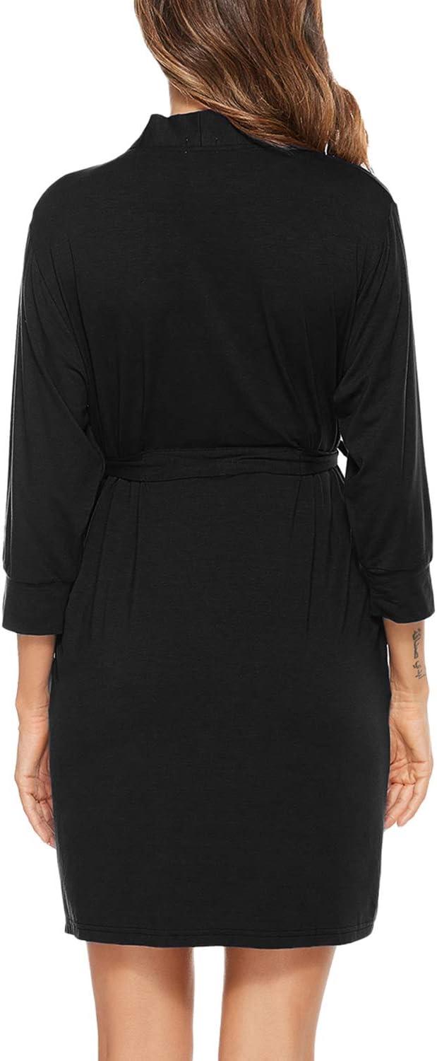 imageSWOMOG Womens Maternity Nursing Robe Pregnancy Breastfeeding Bathrobes 3 in 1 Labor Delivery NightgownsZ34 Sleeve Black