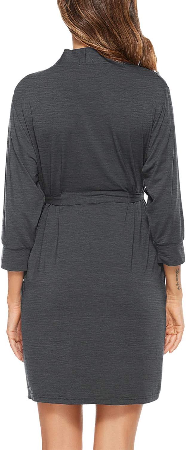 imageSWOMOG Womens Maternity Nursing Robe Pregnancy Breastfeeding Bathrobes 3 in 1 Labor Delivery NightgownsZ34 Sleeve Dark Grey