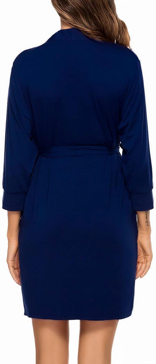 imageSWOMOG Womens Maternity Nursing Robe Pregnancy Breastfeeding Bathrobes 3 in 1 Labor Delivery NightgownsZ34 Sleeve Navy Blue