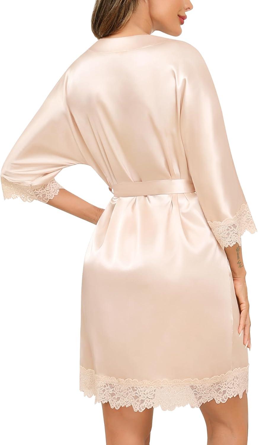 imageSWOMOG Womens Satin Robe Set 2 Piece Sexy Pajamas Sets Lace Cami Nightgown and Silk Robes NightwearOnly Robe Champagne