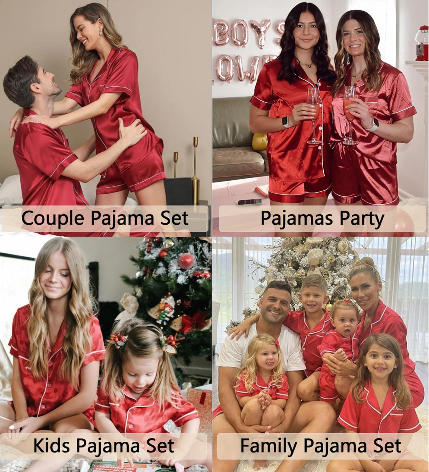 imageSWOMOG Womens Silk Satin Pajamas Set Short Sleeve Sleepwear Button Down Top and Shorts Loungewear 2 Piece Pjs Set XS3XLRedstyle 3
