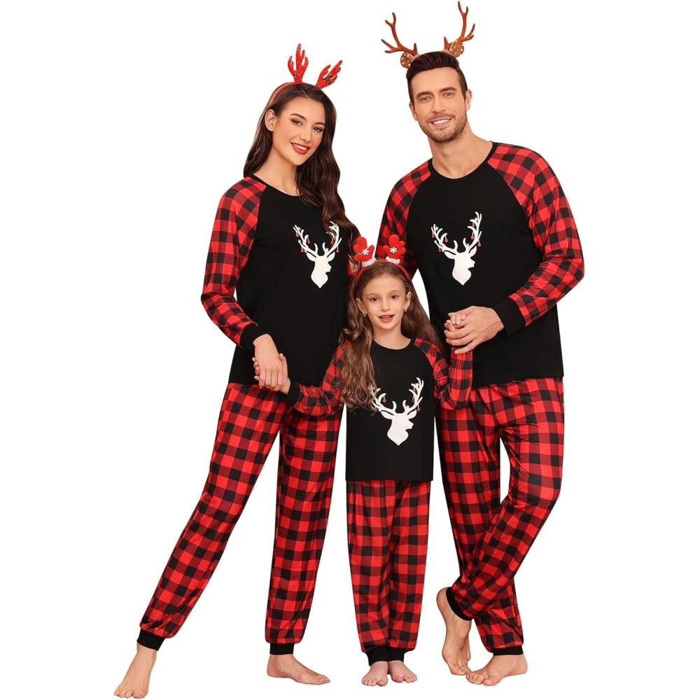imageSWOMOG Family Christmas Pjs Matching Sets Christmas Pajamas for Family Xmas Jammies Set Christmas Holiday SleepwearChristmas Deer Head
