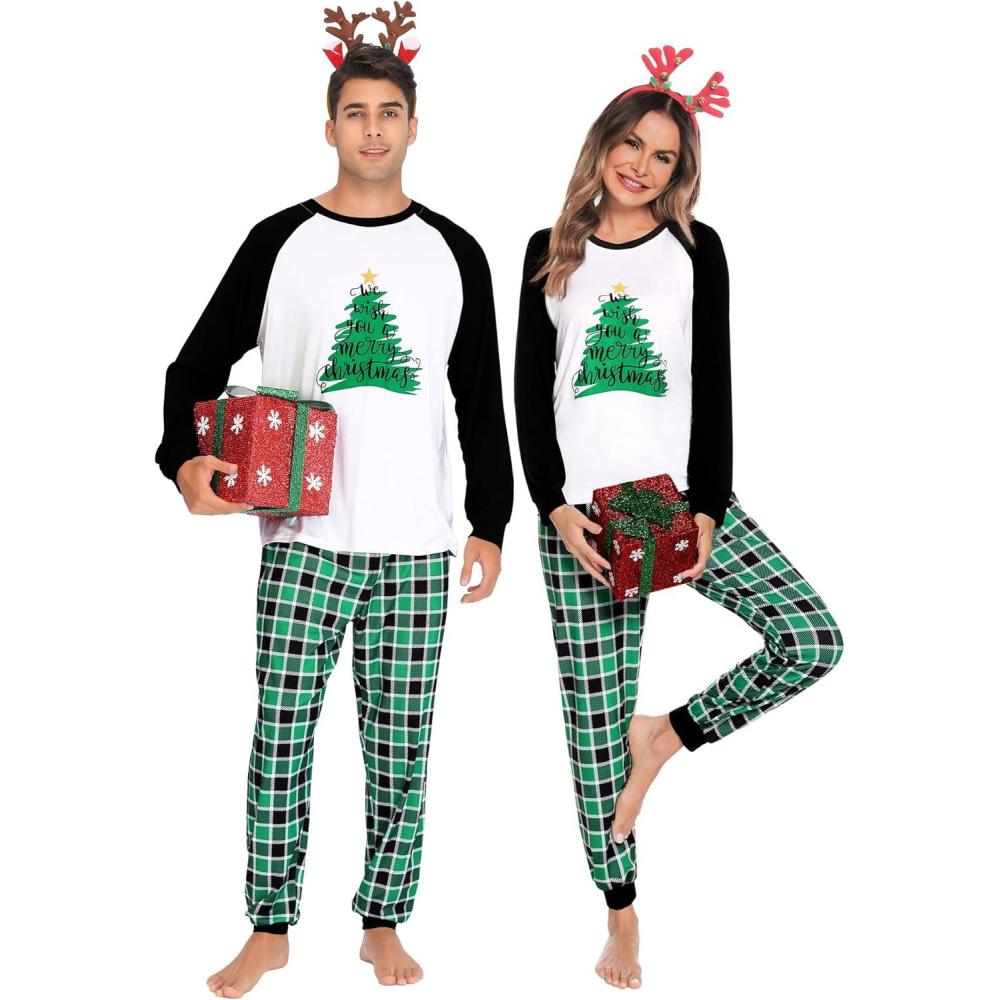 imageSWOMOG Family Christmas Pjs Matching Sets Christmas Pajamas for Family Xmas Jammies Set Christmas Holiday SleepwearGreen Christmas Tree