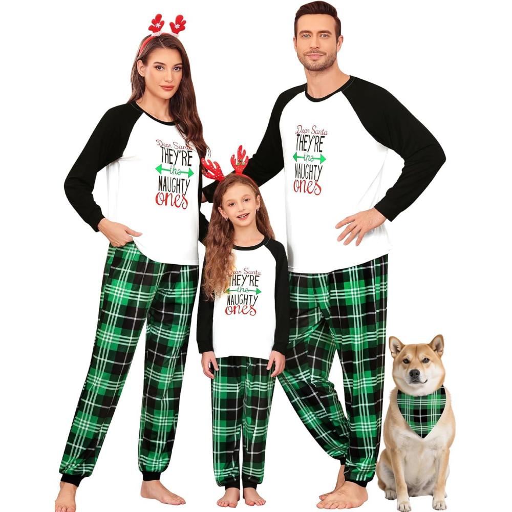 imageSWOMOG Family Christmas Pjs Matching Sets Christmas Pajamas for Family Xmas Jammies Set Christmas Holiday SleepwearGreen Letter
