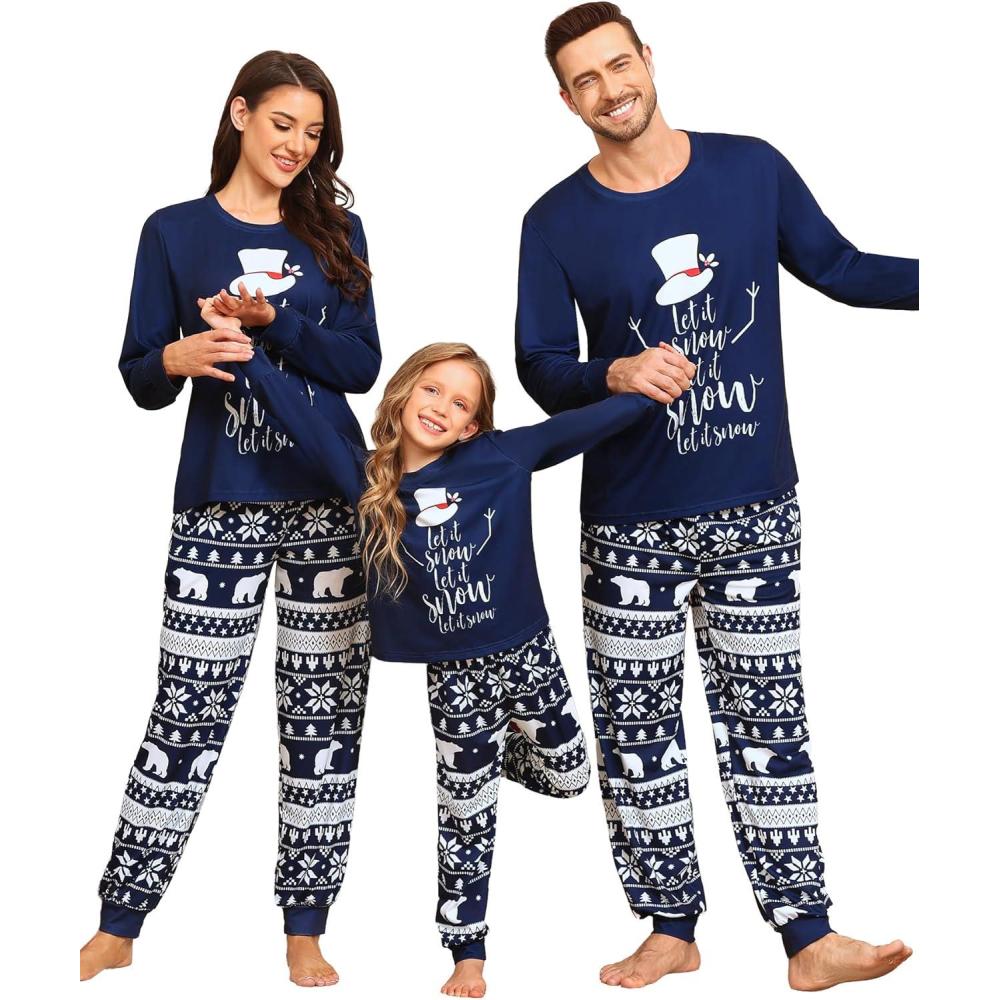 imageSWOMOG Family Christmas Pjs Matching Sets Christmas Pajamas for Family Xmas Jammies Set Christmas Holiday SleepwearZ Navy Blue Snowmenpullover