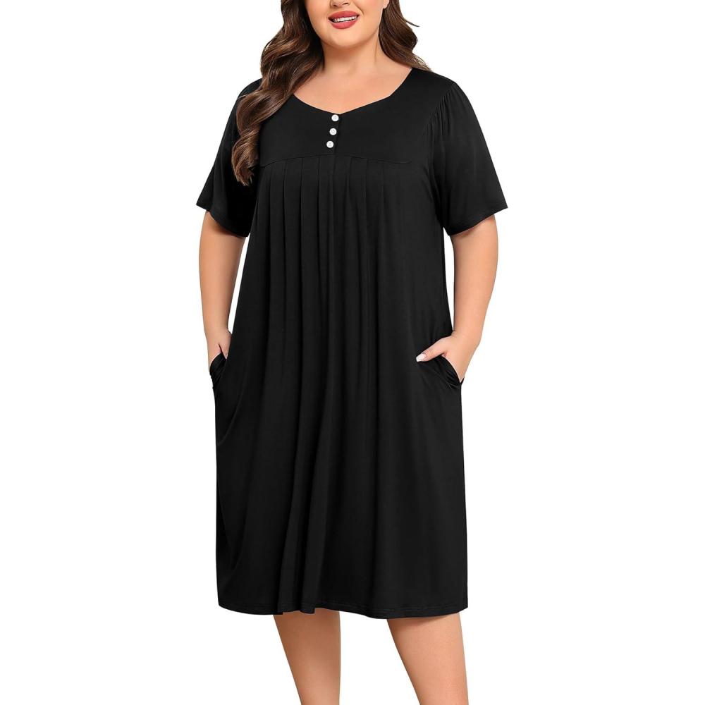 imageSWOMOG Women Plus Size House Dress Floral Print Nightgown for Women Button Sleepwear Mumu Dress with Pockets 18W26WBlack