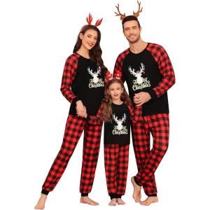 SWOMOG Family Christmas Pjs Matching Sets Christmas Pajamas for Family Xmas Jammies Set Christmas Holiday Sleepwear(Gold Letter Deer)