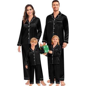 SWOMOG Family Matching Pajamas Set Christmas Pajamas Long Sleeve Button Down Pj Set 2Pcs Festival Party Sleepwear(Black)