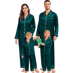 SWOMOG Family Matching Pajamas Set Christmas Pajamas Long Sleeve Button Down Pj Set 2Pcs Festival Party Sleepwear(Dark Green)