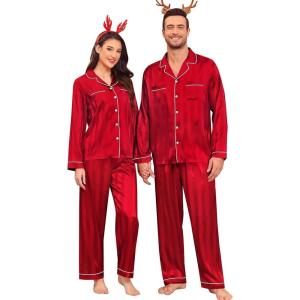 SWOMOG Family Matching Pajamas Set Christmas Pajamas Long Sleeve Button Down Pj Set 2Pcs Festival Party Sleepwear(Red Stripes)