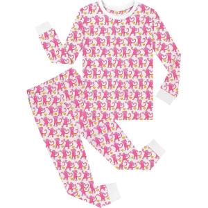 SWOMOG Girls Pajamas Sets 3 Piece Short Sleeve Sleepwear Summer Cute Pjs Cartoon Print Loungewear for Kids Size 6-15(Pink Monkey)