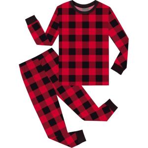SWOMOG Girls Pajamas Sets 3 Piece Short Sleeve Sleepwear Summer Cute Pjs Cartoon Print Loungewear for Kids Size 6-15(Red Plaid)