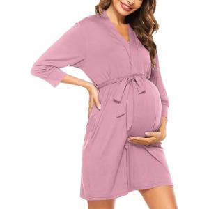 SWOMOG Women’s Maternity Nursing Robe Pregnancy Breastfeeding Bathrobes 3 in 1 Labor Delivery Nightgowns(Z-3/4 Sleeve Taro Purple)