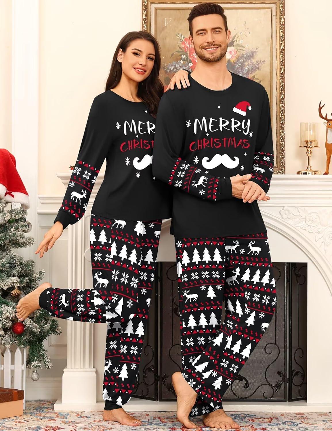 imageSWOMOG Couple Pajamas Sets Christmas Matching Long Sleeve Sleepwear Pjs Women amp Men Soft 2 Pieces LoungewearBlack Christmas Tree