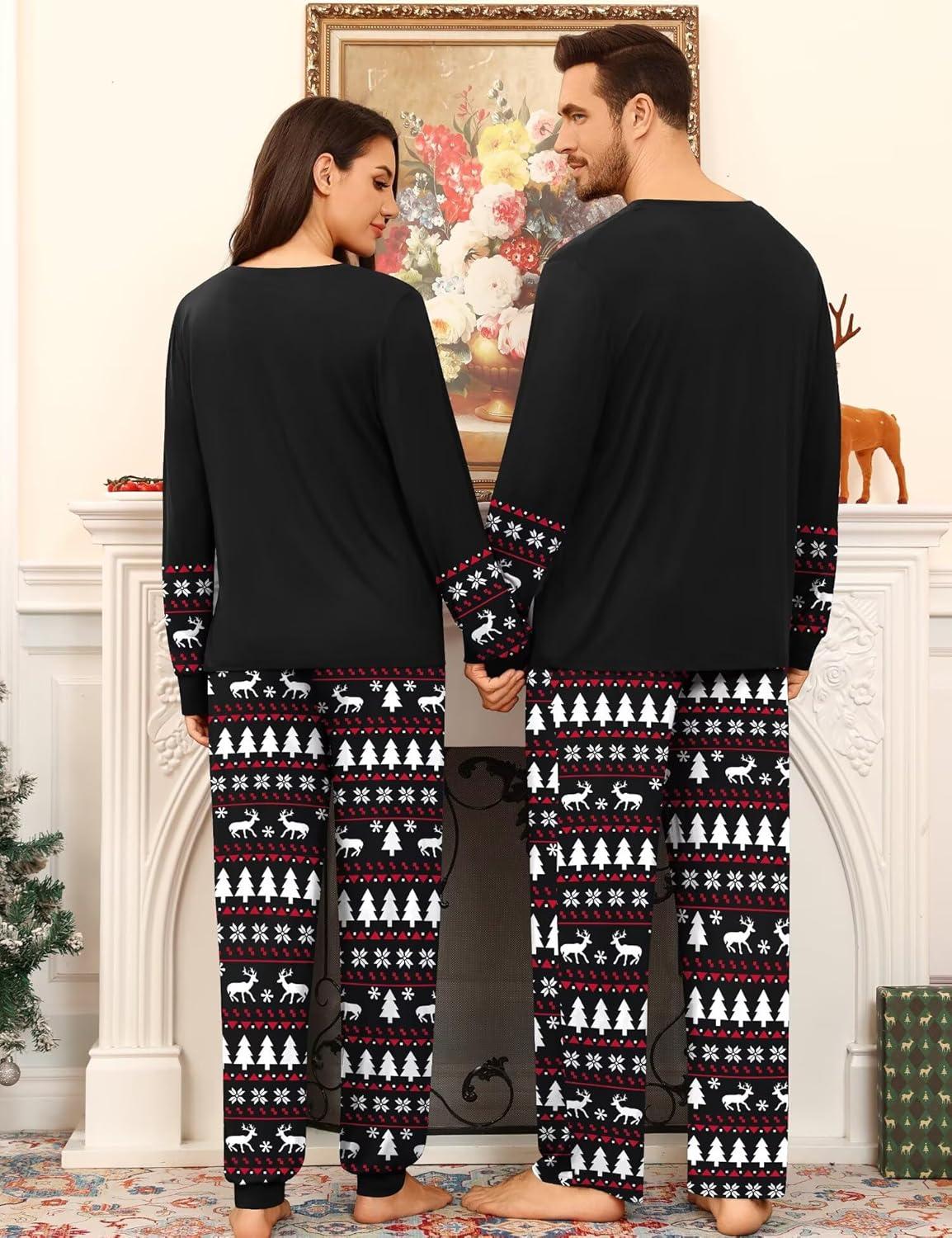 imageSWOMOG Couple Pajamas Sets Christmas Matching Long Sleeve Sleepwear Pjs Women amp Men Soft 2 Pieces LoungewearBlack Christmas Tree