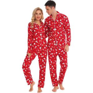 SWOMOG Christmas Family Matching Pajamas Long Sleeve Pj Set Festival Party Comfy Sleepwear with Button