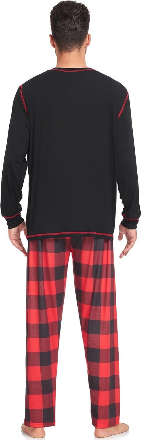 imageSWOMOG Couple Christmas Pajamas MEN amp WOMEN Pjs Long Sleeve Top amp Plaid Bottom Soft Sleepwear LoungewearBlack Red Plaid