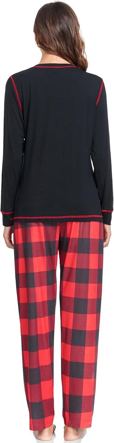 imageSWOMOG Couple Christmas Pajamas MEN amp WOMEN Pjs Long Sleeve Top amp Plaid Bottom Soft Sleepwear LoungewearBlack Red Plaid