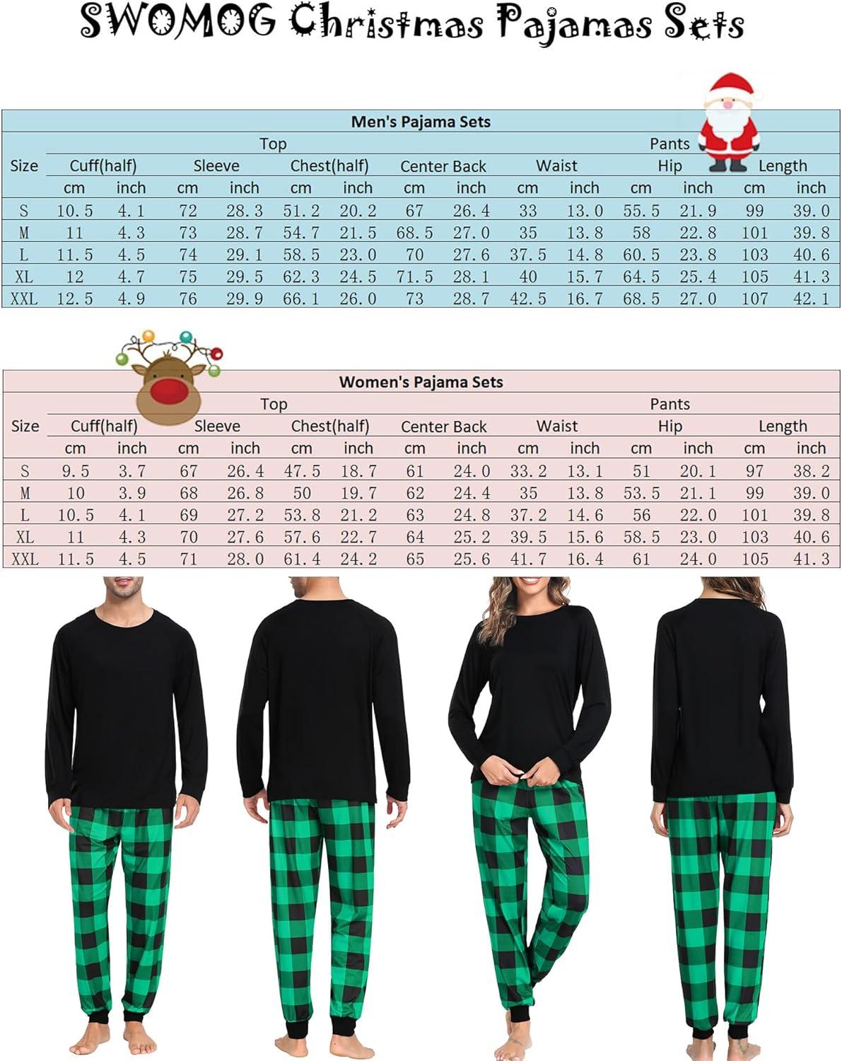 imageSWOMOG Family Christmas Pjs Matching Sets Christmas Pajamas for Family Xmas Jammies Set Christmas Holiday Sleepwear Women and Men Green Black Plaid XLarge
