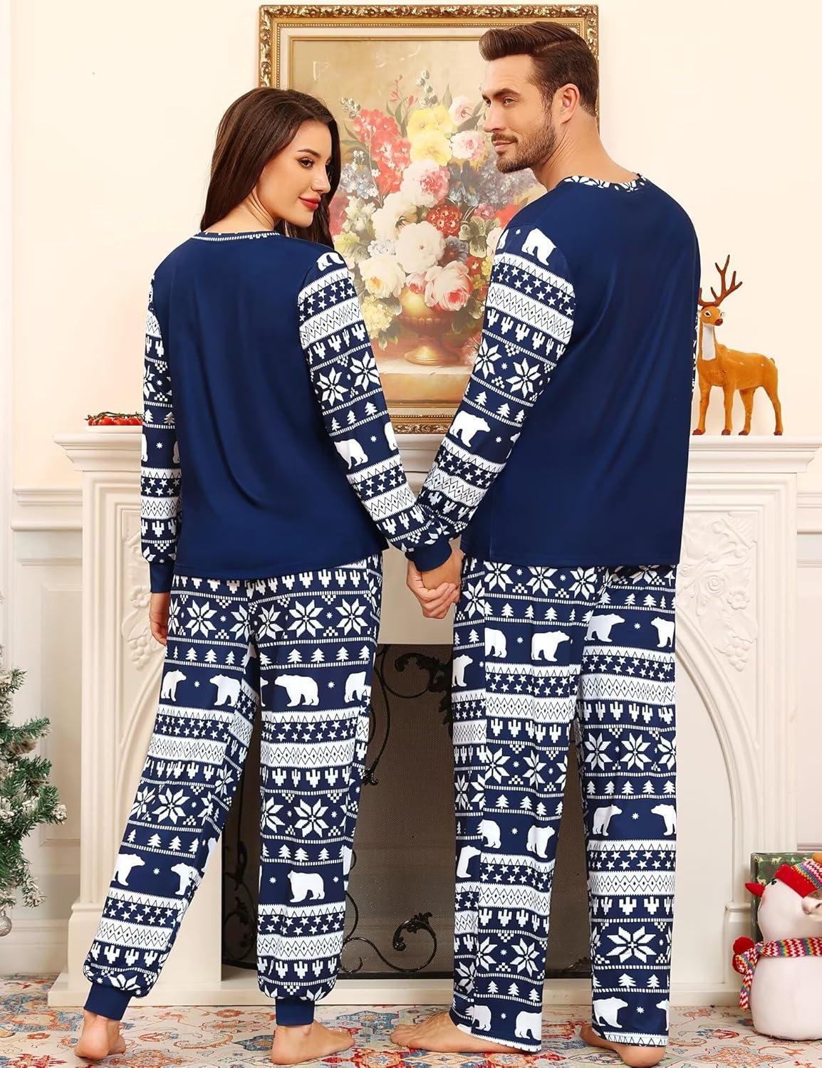 imageSWOMOG Matching Family Pajama Set Couple Christmas Printed Sleepwear Xmas Long Sleeve Lounge Set Men amp Women Pjs SetSnow Hatpullover