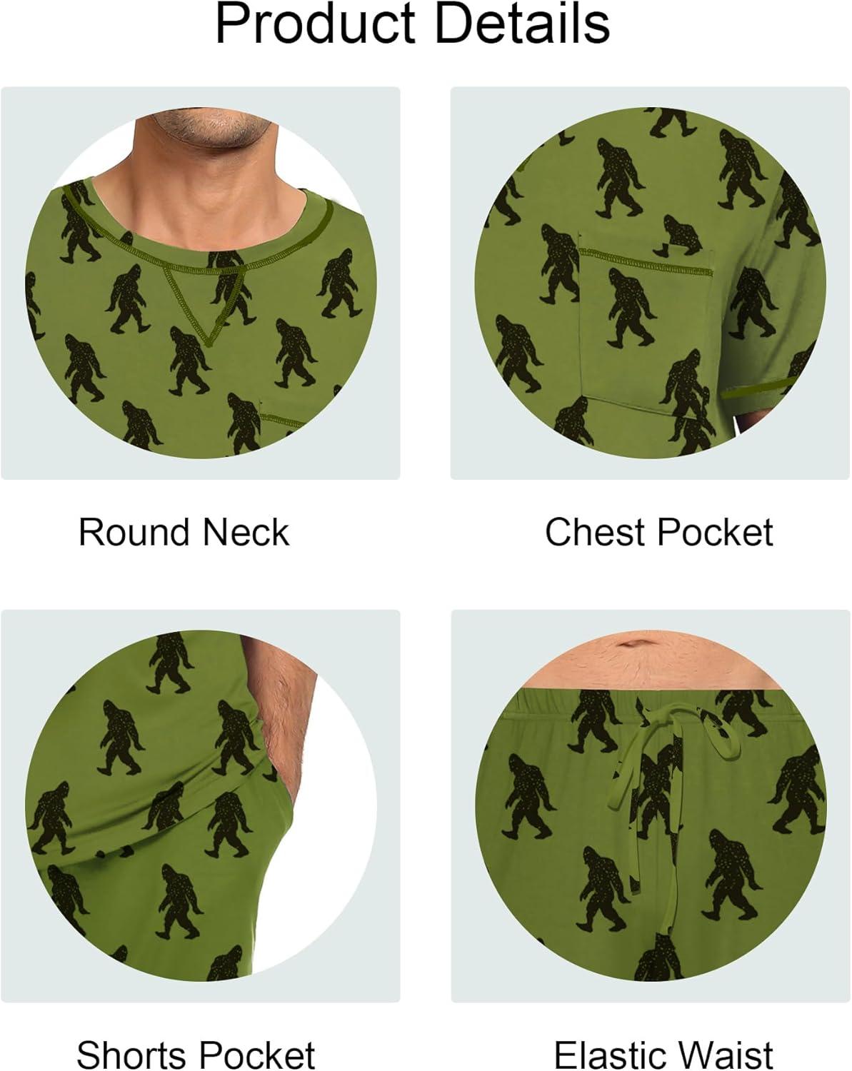 imageSWOMOG Men Modal Pajamas Set Comfy Sleepwear Short Sleeve Pjs Set Soft 2 Piece Lounge Set Cozy Nightwear with PocketsArmy Green Bigfoot