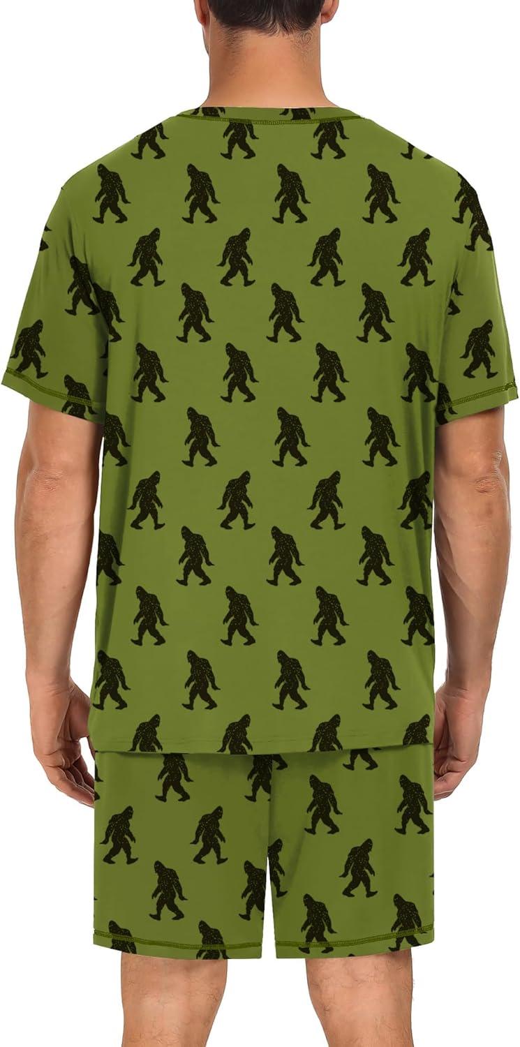 imageSWOMOG Men Modal Pajamas Set Comfy Sleepwear Short Sleeve Pjs Set Soft 2 Piece Lounge Set Cozy Nightwear with PocketsArmy Green Bigfoot